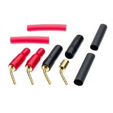 2 High Quality 24k Gold 2mm Angled Push Fit  Pin Connetor Plugs Red and Black