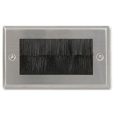 Brush Stripe Cable Entry single 2 Gang Wall Face Plate Outlet - Brushed Stainless Steel