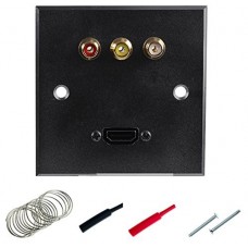 AV Multimedia Computer Wall plate - HDMI + 3 X - Phono RCA - Black. Complete with Solder, Screws % Heat Shrink Tubing