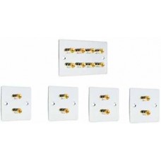 Complete Chrome 4.0 Surround Sound Speaker Wall Face Plate Kit Audio Banana Plug