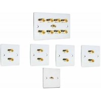 Complete Chrome 4.1 Surround Sound Speaker Wall Face Plate Kit Audio Banana Plug