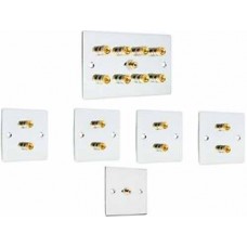 Complete Chrome 4.1 Surround Sound Speaker Wall Face Plate Kit Audio Banana Plug