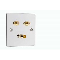 Polished Chrome 1x TV 2x Satellite Coax Wall Plate  Easy Fit Type F Connections