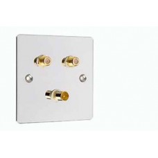 Polished Chrome 1x TV 2x Satellite Coax Wall Plate  Easy Fit Type F Connections