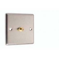 Stainless Steel 1 x TV Coax Wall Plate - Easy Fit (Front/Rear) Type F Connection