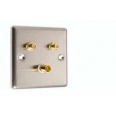 Stainless Steel 2 x Satelite 1 x TV Wall Plate - (Front/Rear) Type F Connections