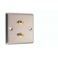 TWO Stainless Steel 2x Satelite Wall Plates - Easy Fit Type F Connection