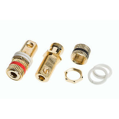 2 Quality 24k Gold Solderless Speaker Terminal Binding Posts + 4 Nylon