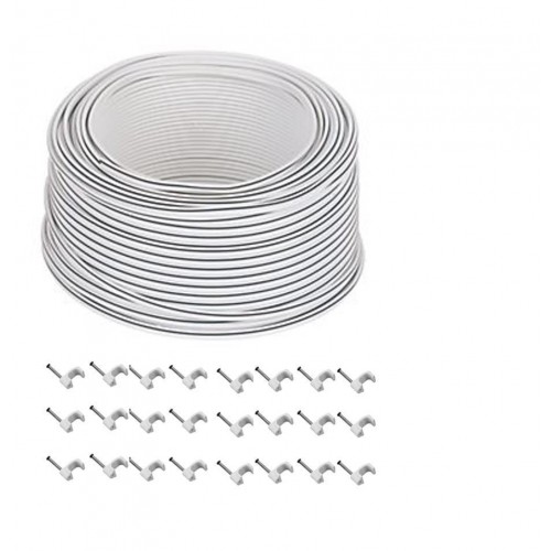 50M White Speaker Cable / Wire Copper 2x13 Strands + Cable Clips Genuine Labgear