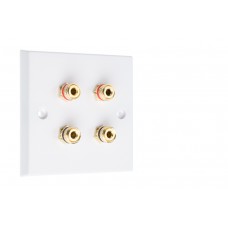 White 4 Binding Post Speaker Wall Plate - 4 Terminals - No Soldering Required