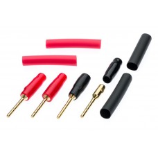 2 High Quality 24k Gold 2mm Straight Push Fit  Pin Connetor Plugs Red and Black