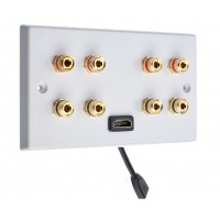 4.0 Surround Sound Speaker Wall Plate with Gold Binding Posts + 1 x HDMI FLEXIBLE FLYLEAD. NO SOLDERING REQUIRED