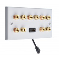 5.0 Surround Sound Speaker Wall Plate with Gold Binding Posts + 1 x HDMI FLEXIBLE FLYLEAD. NO SOLDERING REQUIRED