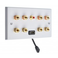 4.1 Surround Sound Speaker Wall Plate with Gold Binding Posts + 1 x RCA Socket + 1 x HDMI FLEXIBLE FLYLEAD. NO SOLDERING REQUIRED