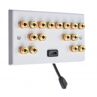 8.0 Surround Sound Speaker Wall Plate with Gold Binding Posts + 1 x HDMI FLEXIBLE FLYLEAD. NO SOLDERING REQUIRED