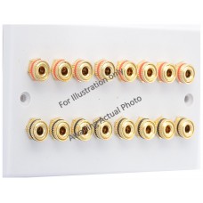 Chrome Polished Flat plate 8.0 - 16 Binding Post Speaker Wall Plate - 16 Terminals - Rear Solder tab Connections