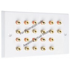 Polished Brass Flat plate - 11.0 - 22 Binding Post Speaker Wall Plate - 22 Terminals - No Soldering Required