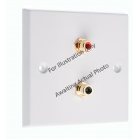 Chrome Polished Flat Plate 2 x RCA Phono Audio Surround Sound Wall Face Plate - Rear Solder tab Connections