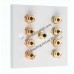 Polished Brass Flat plate 4.1 Speaker Wall Plate 8 Terminals + 1 RCA Phono Socket - 1 Gang - No Soldering Required