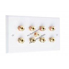 Stainless Steel Brushed Flat Plate 4.1 2 Gang Speaker Wall Plate 8 Terminals + RCA Phono Socket - No Soldering Required