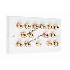 Polished Brass Flat Plate 7.1 Speaker Wall Plate - 14 Terminals + 1 x RCA - Rear Solder tab Connections