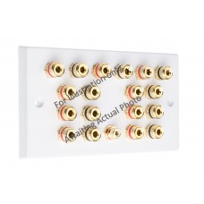 Polished Brass Flat plate 9.1 Speaker Wall Plate 18 Terminals + 1 RCA Phono Socket - Two Gang - No Soldering Required