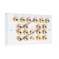 Black Nickel Flat Plate 9.2  Speaker Wall Plate - 18 Terminals + 2 x RCA's - Rear Solder tab Connections