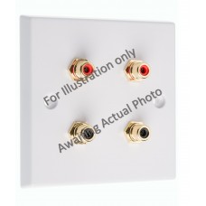 Stainless Steel Brushed Raised Plate 4 x RCA's Phono Audio Surround Sound Wall Face Plate - Rear Solder tab Connections
