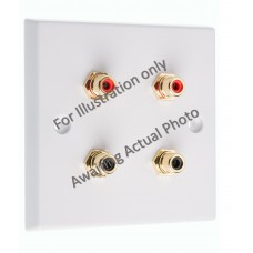 Stainless Steel Brushed Raised Plate 4 x RCA's Phono Audio Surround Sound Wall Face Plate - Rear Solder tab Connections