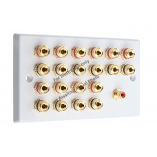 Chrome Polished Flat Plate 10.1  Speaker Wall Plate - 20 Terminals + RCA - Rear Solder tab Connections