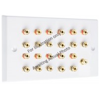 Chrome Polished Flat Plate 11.1  Speaker Wall Plate - 22 Terminals + RCA - Rear Solder tab Connections
