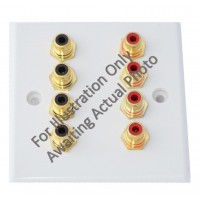 Chrome Polished Flat Plate 8 x RCA Phono Audio Surround Sound Wall Face Plate - Rear Solder tab Connections