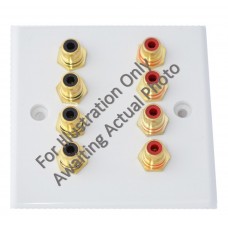 Stainless Steel Brushed Raised Plate 8 x RCA's Phono Audio Surround Sound Wall Face Plate - Rear Solder tab Connections