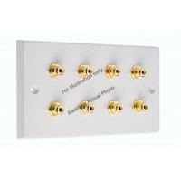Chrome Polished Flat Plate 8 x RCA Phono Audio Surround Sound Wall Face Plate - Rear Solder tab Connections