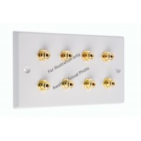 Polished Brass Flat Plate 8 x RCA's Phono Audio Surround Sound Wall Face Plate - Rear Solder tab Connections