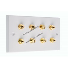 Polished Brass Flat Plate - 8 x RCA's Phono Audio Wall Plate - 8 Terminals - No Soldering Required