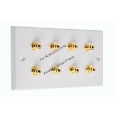 Chrome Polished Flat Plate 8 x RCA Phono Audio Surround Sound Wall Face Plate - Rear Solder tab Connections