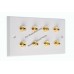 Chrome Plated Flat Plate - 8 x RCA Phono Audio Wall Plate - 8 Terminals - No Soldering Required