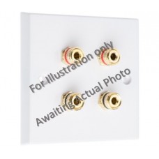 Polished Brass Flat plate - 4 Binding Post Speaker Wall Plate - 4 Terminals - No Soldering Required