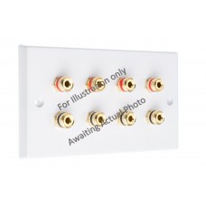 Stainless Steel Brushed Flat plate 4.0 2 gang - 8 Binding Post Speaker Wall Plate - 8 Terminals - No Soldering Required