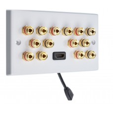 7.0 Surround Sound Speaker Wall Plate with Gold Binding Posts + 1 x HDMI FLEXIBLE FLYLEAD. NO SOLDERING REQUIRED