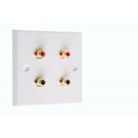 White 4 x RCA Phono Audio Surround Sound Wall Face Plate - Rear Solder tab Connections