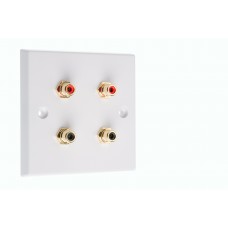 White 4 x RCA Phono Audio Surround Sound Wall Face Plate - Rear Solder tab Connections