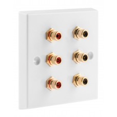 White 6 x RCA Phono Audio Surround Sound Wall Face Plate - Rear Solder tab Connections