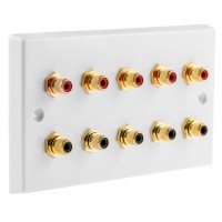 White RCA Phono Wall Plate 10 Terminal - No Soldering Required