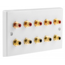 White 10 x RCA Phono Audio Surround Sound Wall Face Plate - Rear Solder tab Connections