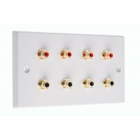 White 8 x RCA Phono Audio Surround Sound Wall Face Plate - Rear Solder tab Connections