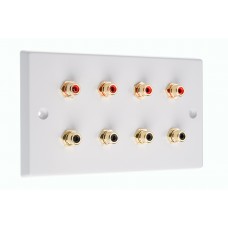 White 8 x RCA Phono Audio Surround Sound Wall Face Plate - Rear Solder tab Connections