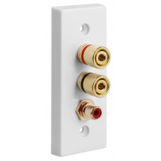 White Architrave Square edge 1.1  Speaker Wall Plate - 2 Terminals + RCA - Rear Solder tab Connections