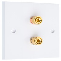 White 2 Binding Post Speaker Distribution Wall Plate - 2 Terminals - Rear Solder tab Connections